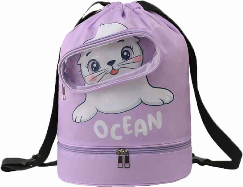 Bolsas de Equipamento | Mochila para Natação Seco e Molhado para Nadadores, Mochila Esportiva para Natação, Saco à Prova d’Água com Cordão, Mochila de Natação com Animais de Desenho Fofo, Roxo Claro. Bolsas de Equipamento Bolsas de Equipamento