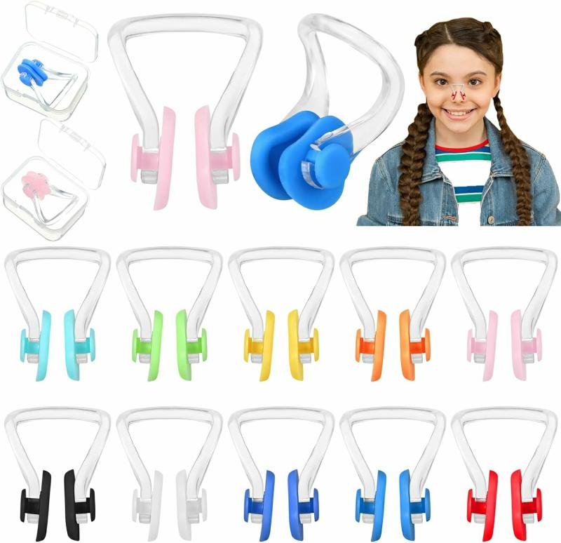 Clipes para o nariz | 12 Peças de Clips de Nariz de Silicone para Natação, Tampões de Nariz Multicoloridos com 2 Caixas de Armazenamento para Crianças (A partir de 7 anos) e Adultos Clipes para o nariz Clipes para o nariz