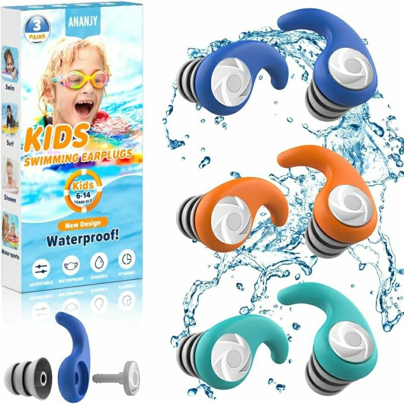 Luvas Aquáticas | Protetores Auriculares Impermeáveis para Crianças – 3 Pares de Protetores Auriculares de Silicone Macio Reutilizáveis, Proteção Auricular para Crianças (4-12 Anos) – Ideais para Surfe, Mergulho, Piscina, Banho e Esportes Aquáticos Luvas Aquáticas Azul, laranja, azul céu