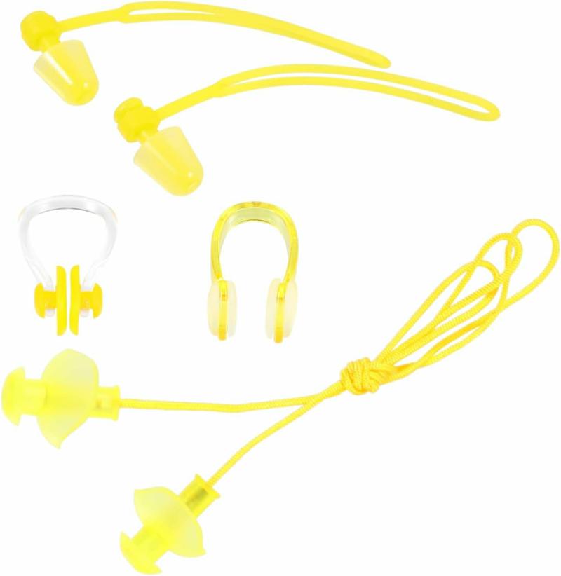 Protetores auriculares | Conjunto de 4 Peças de Clipe para Nariz e Protetores Auriculares para Natação, Protetores Auriculares à Prova d’Água, Protetores Auriculares de Gel, Fones de Ouvido à Prova d’Água, Vaso de Flor Jeans, Protetores Auriculares Miss à Prova d’Água, Proteção Ambiental em PVC. Protetores auriculares Amarelo