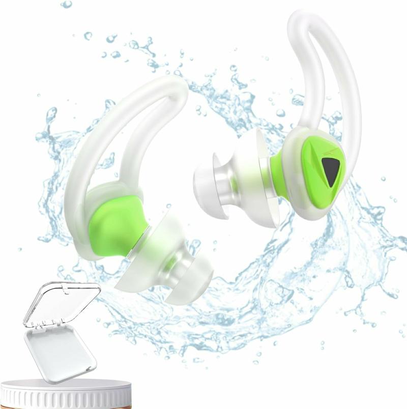 Protetores auriculares | Protetores Auriculares para Natação com Estojo, Protetores Auriculares para Adultos e Adolescentes – Bloqueia a Água, Macios, Ajuste Personalizado, Proteção Auricular Reutilizável para Piscina, Chuveiro, Banho e Esportes Aquáticos, Verde Protetores auriculares Protetores auriculares