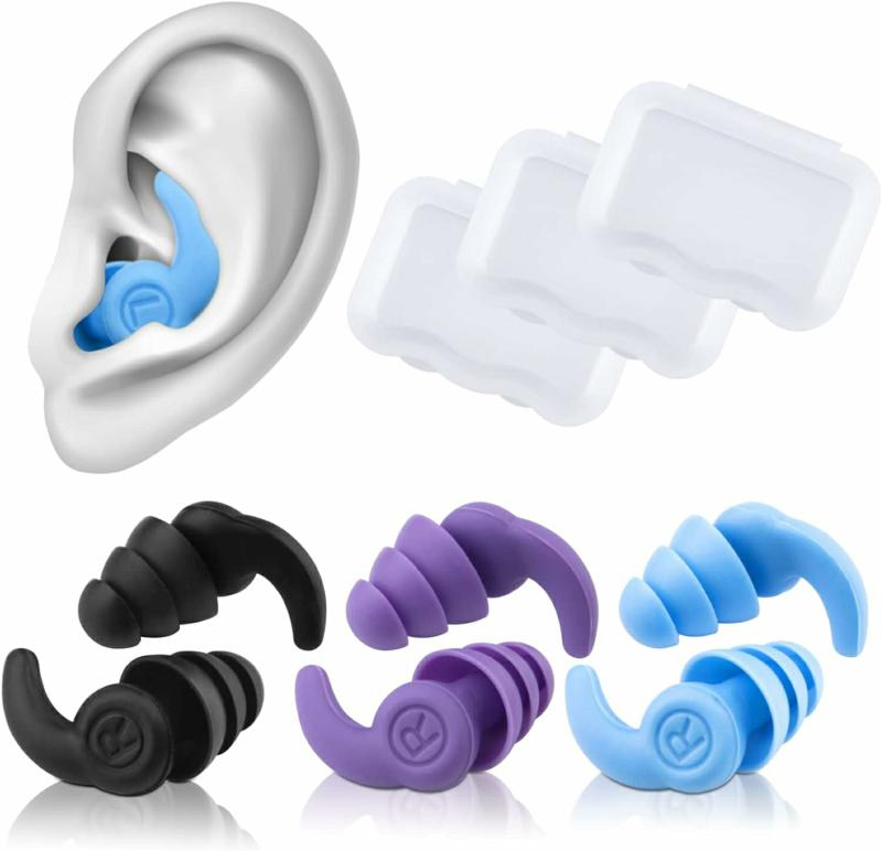 Protetores auriculares | Protetores Auriculares Reutilizáveis para Natação, 3 Pares de Protetores de Ouvido de Silicone Macio e Impermeável com Cancelamento de Ruído para Banho, Surf e Outros Esportes Aquáticos Protetores auriculares Preto Azul Roxo para Adolescentes e Adultos