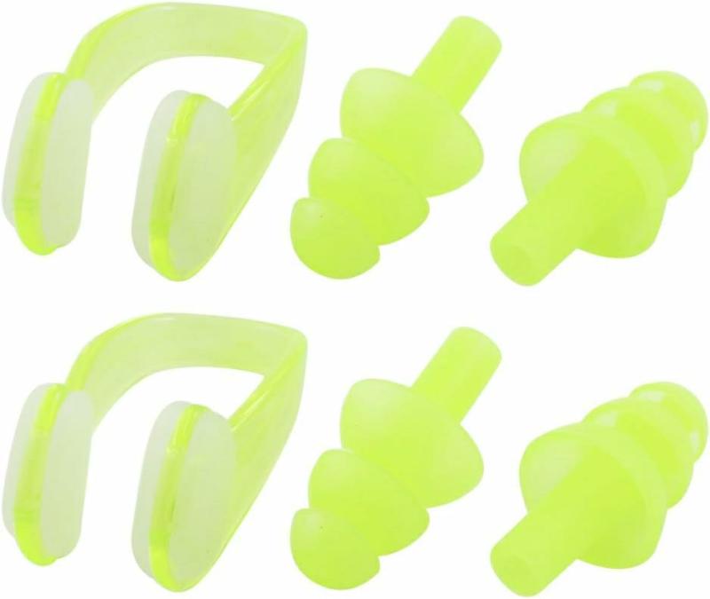 Protetores auriculares | Tampões de Ouvido de Silicone para Natação com Clipe e Estojo de Armazenamento – 2 Peças Amarelo Verde Protetores auriculares Múltiplas Cores