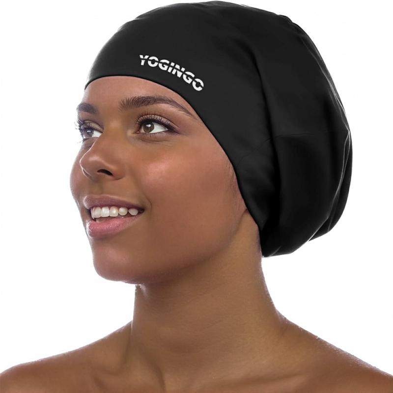 Toucas de Natação | Touca de Natação Extra Grande – Touca para Cabelos Longos, Dreadlocks, Extensões, Tranças, Cachos e Afros – Touca de Silicone para Natação para Homens e Mulheres, Mantém o Cabelo Seco Toucas de Natação Preto (XL)