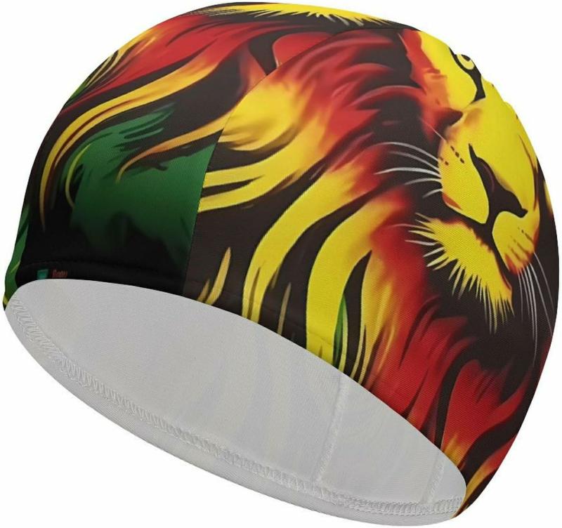 Toucas de Natação | Touca de Natação Impressa Jamaica Lion Rasta Alta Elasticidade, Ideal para Cabelos Longos e Curtos para Adultos, Estilo Toucas de Natação Toucas de Natação